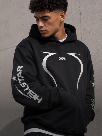 Hellstar printli oversayz xudi uniseks, streetwear, Y2K - 