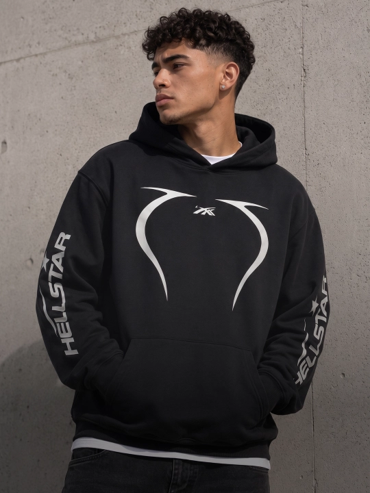 Hellstar printli oversayz xudi uniseks, streetwear, Y2K