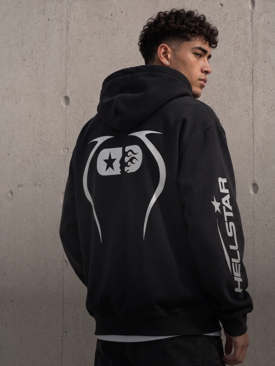 Hellstar printli oversayz xudi uniseks, streetwear, Y2K