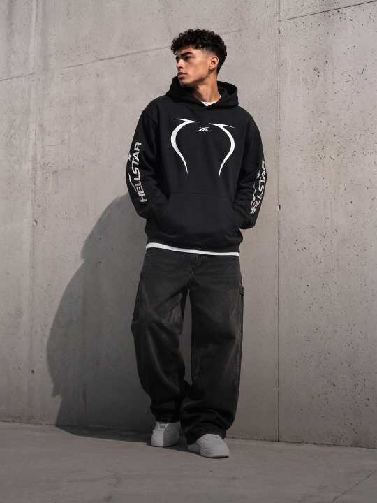 Hellstar printli oversayz xudi uniseks, streetwear, Y2K