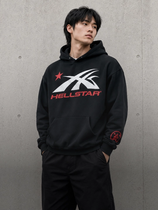 Hellstar printli oversayz xudi uniseks, streetwear, Y2K
