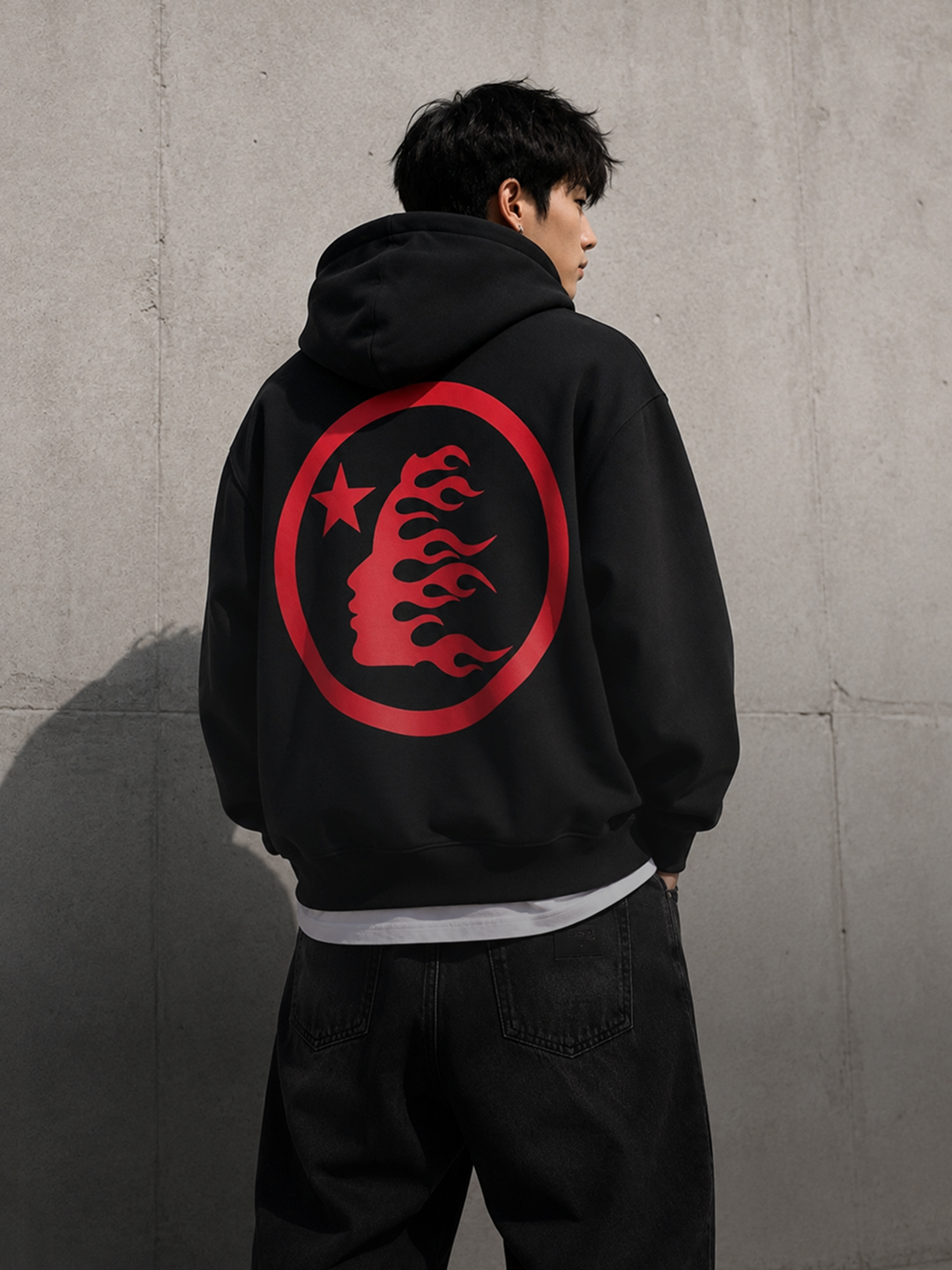 Hellstar printli oversayz xudi uniseks, streetwear, Y2K