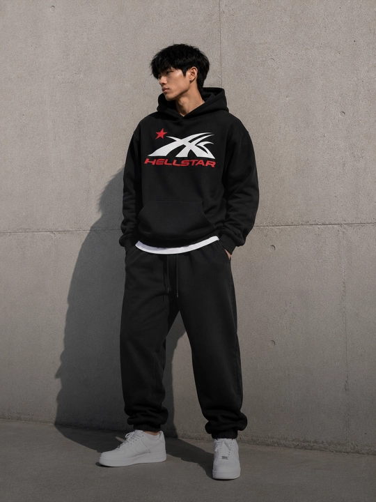 Hellstar printli oversayz xudi uniseks, streetwear, Y2K