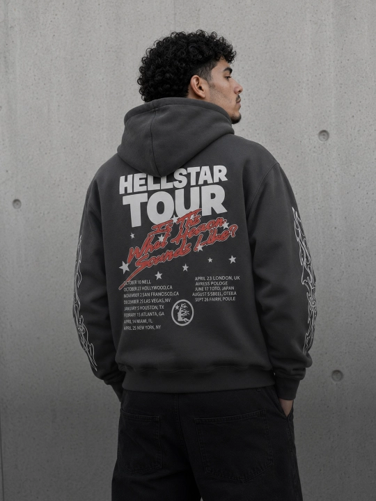 Hellstar printli oversayz xudi uniseks, streetwear, Y2K