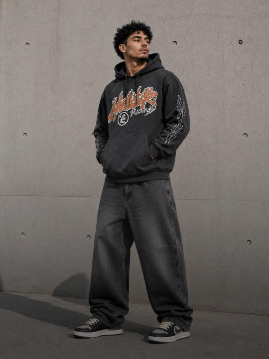 Hellstar printli oversayz xudi uniseks, streetwear, Y2K