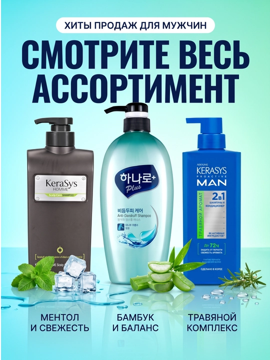 Шампунь Kerasys, баланс влаги, глубокое очищение, блеск, 1 литр