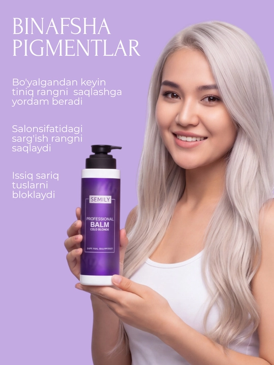 Balzam soch uchun tus beruvchi SEMILY, blond soch sarg‘ayishni neytrallashtiruvchi, 400 ml