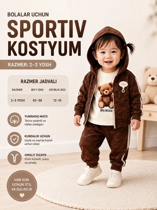 Kiz bola sportivka komplekt huddi, shim, futbolka jigarrang