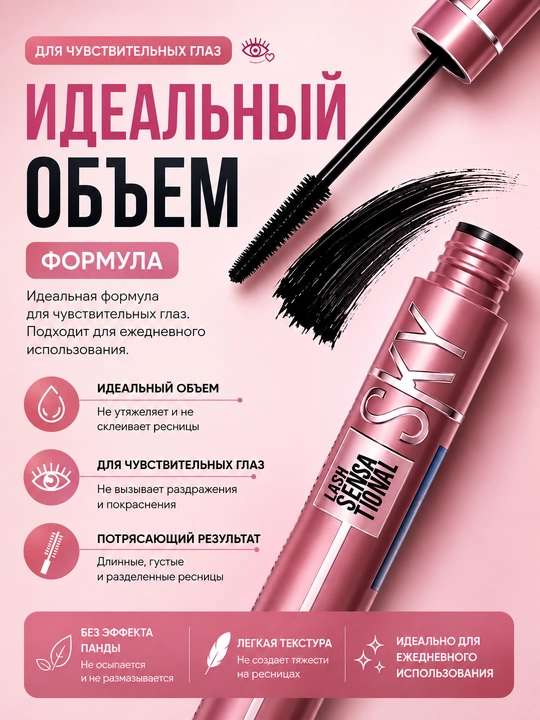 SKY HIGH, тушь для ресниц, удлиняющая, придающая объем, черная, 7,2 мл