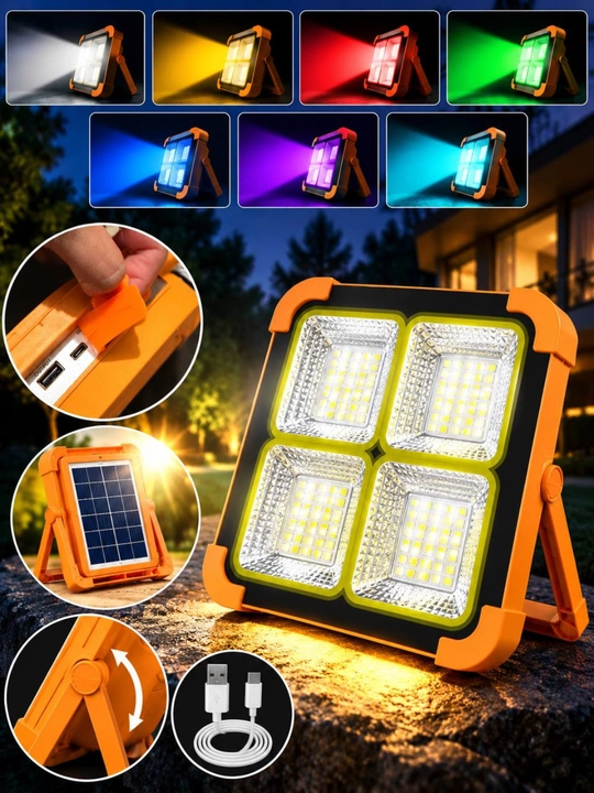 Quyoshli LED projektor fonar 4 blokli USB zaryadli ko‘chma chiroq