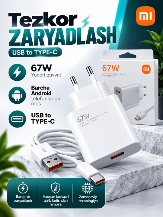 Tezkor zaryadlovchi Adapter type-c to usb kabeli bilan - 