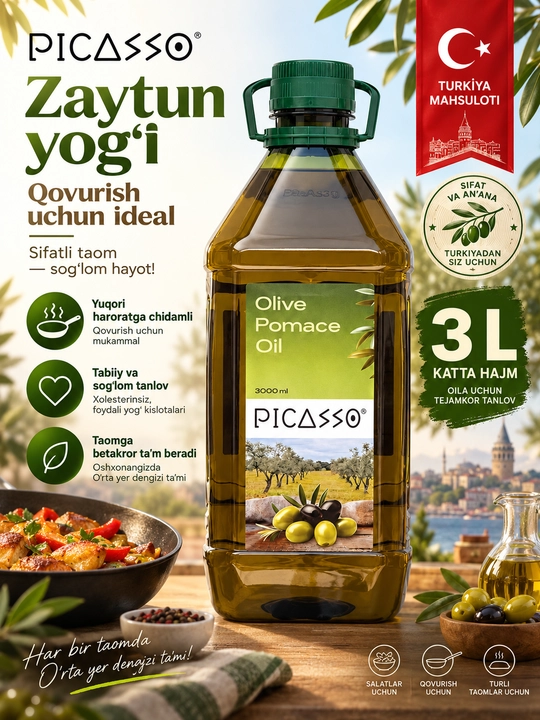 PICASSO zaytun yog‘i — qovurish uchun ideal, 3 L - 