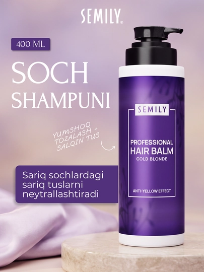 SEMILY malla sochli ayollar uchun tusli shampun, binafsha rangli tus beruvchi sariqlikni neytrallovchi vosita, 400 ml - 