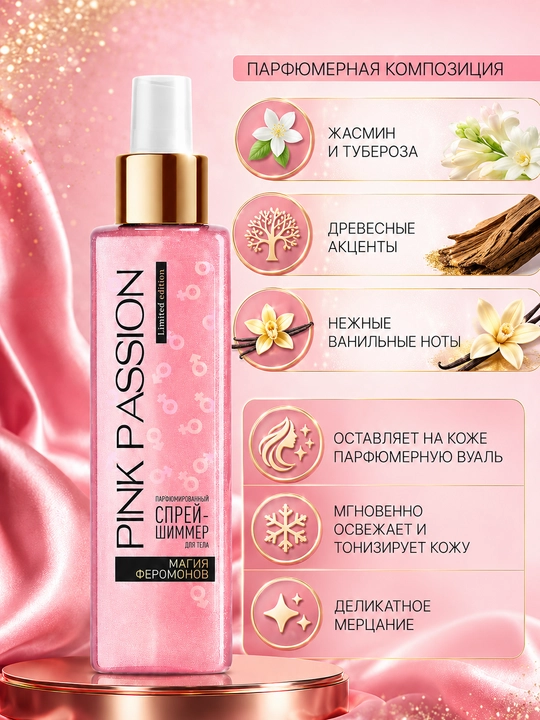 Pink Passion — набор для тела из 5 средств: гель, крем, скраб и спрей-шиммер