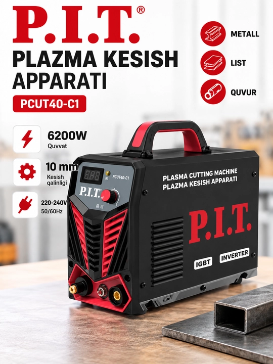 P.I.T. PCUT40-C1 плазменный резак 6200W, аппарат для резки металла - 