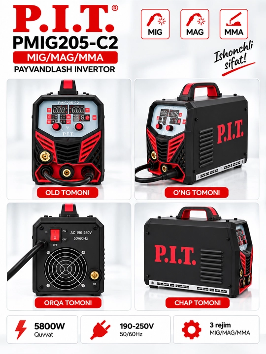 P.I.T. PMIG205-C2 сварочный аппарат MIG MAG MMA 5800W