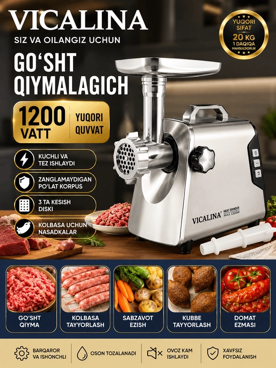 Vicalina elektr go‘sht qiymalagichi (1200 Vt)