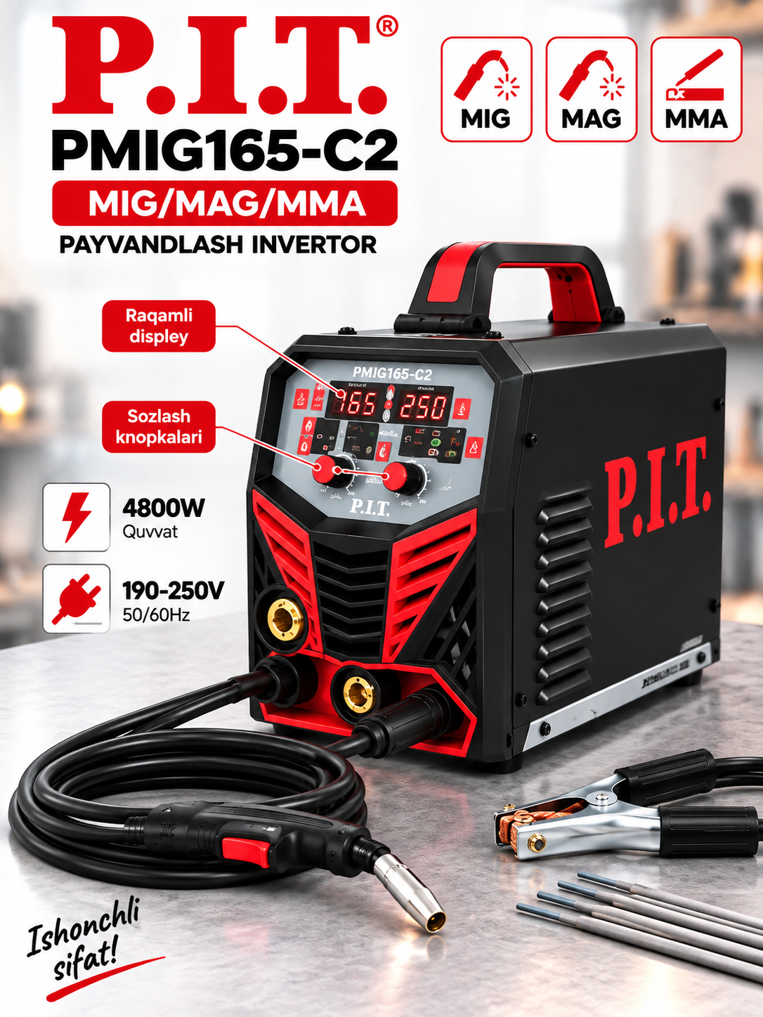 P.I.T. PMIG165-C2 payvandlash apparati MIG MAG MMA 4800W inverter - 