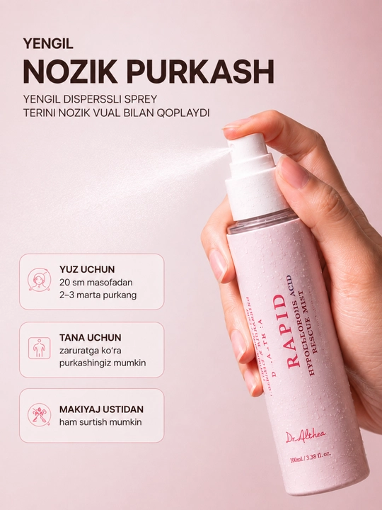 Dr.Althea yuz misti, gipoxlor kislotasi va Zinc PCA, tinchlantiruvchi parvarish 100 ml