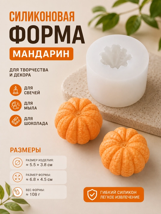 Силиконовая форма для свечей, мыла и шоколада, мандарин - 