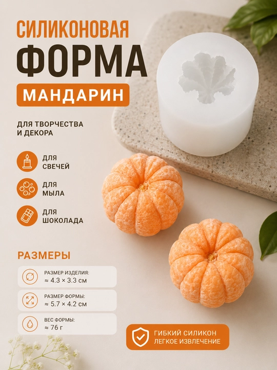 Силиконовая форма для свечей, мыла и шоколада, мандарин - 