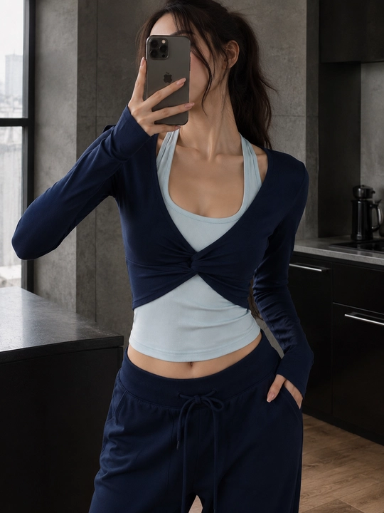 Pilates, yoga va har qanday sport turlari uchun ayollar sport kiyimi, uzun yengli kiyim