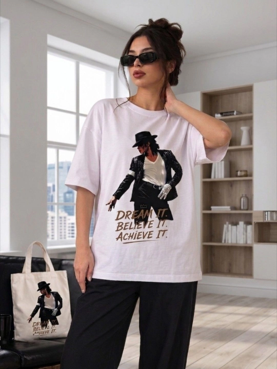 Futbolka-Oversize ayollar va erkaklar uchun Michael Jackson printli, Turkiya