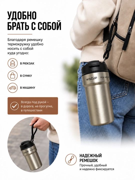 Termokrujka 550 ml, termostakan, qahva va choy uchun termos, avtomobil uchun termos