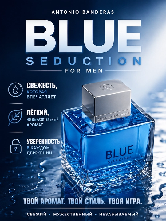 Blue Seduction мужские духи с яблоком, мятой, амбером, парфюм - 