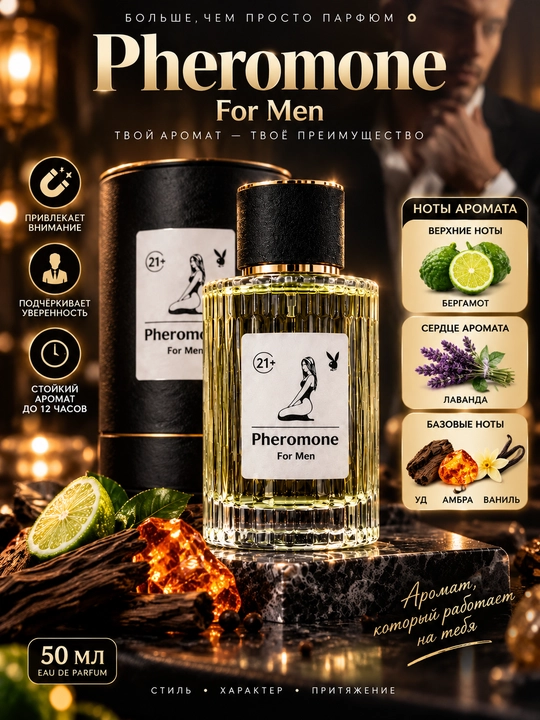 Feramon erkaklar uchun hashamatli va o'ziga jalb qiluvchi elegant ifor, 50 ml