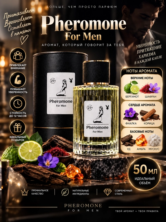 Feramon erkaklar uchun hashamatli va o'ziga jalb qiluvchi elegant ifor, 50 ml