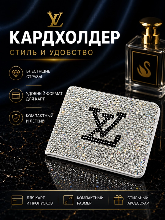 Футляр для водительских прав, ID, и пластик карты, со стразами - 