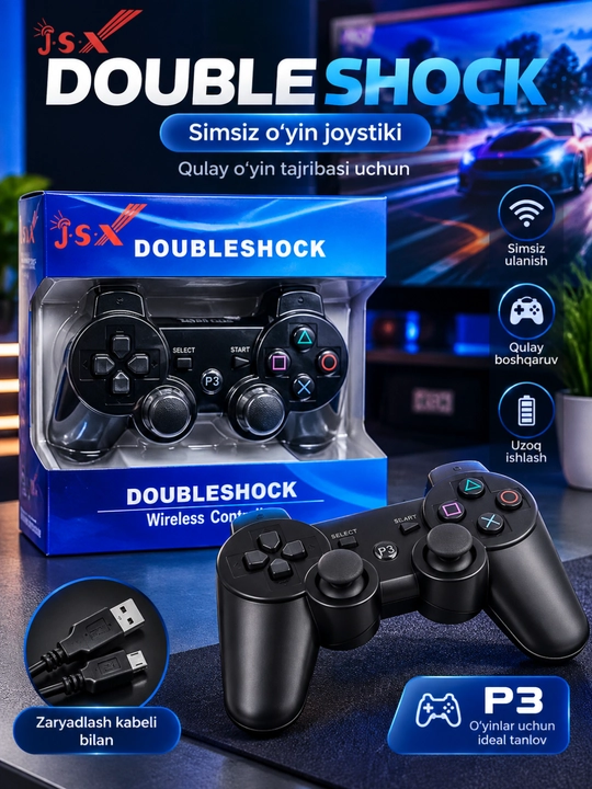 Simsiz o‘yin joystigi P3, gamepad, qulay boshqaruv va zaryadlash kabeli - 