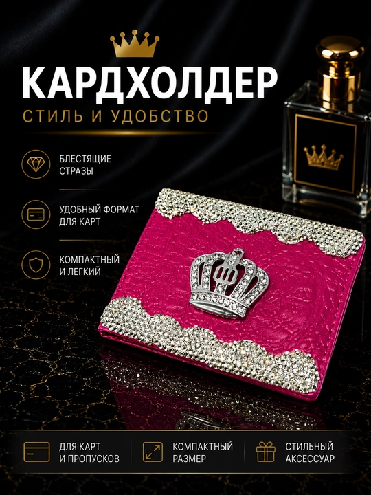 Футляр для водительских прав, ID, и пластик карты, со стразами - 
