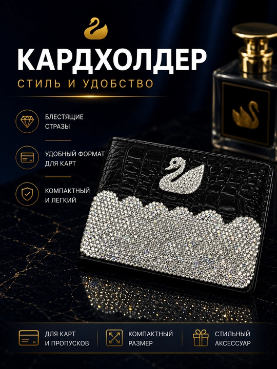 Футляр для водительских прав, ID, и пластик карты, со стразами - 