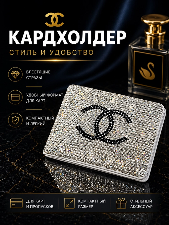 Футляр для водительских прав, ID, и пластик карты, со стразами - 