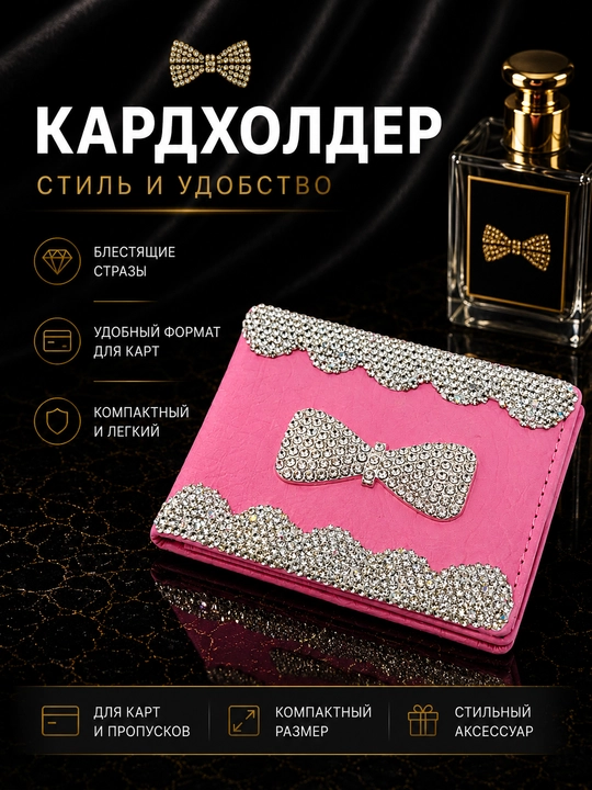 Футляр для водительских прав, ID, и пластик карты, со стразами - 