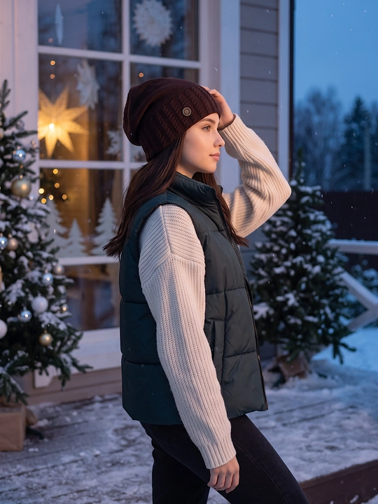 Trikotaj qishki shapka ayollar uchun, qishki bosh kiyimlar SNOWL