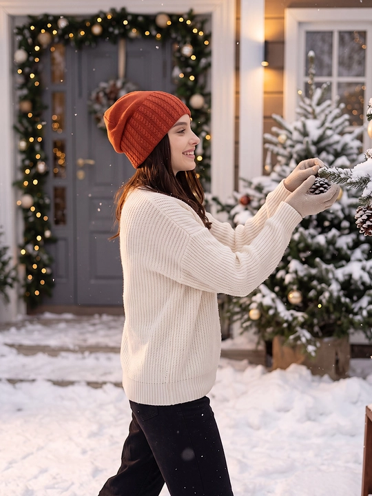 Trikotaj qishki shapka ayollar uchun, qishki bosh kiyimlar SNOWL
