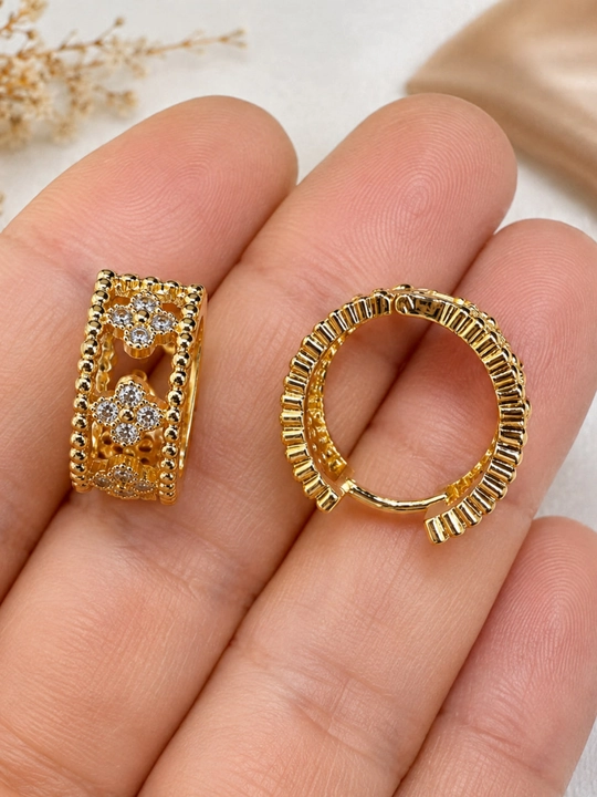 Серьги женские конго кольца с камнями, бижутерия ювелирная, клевер и римские цифры