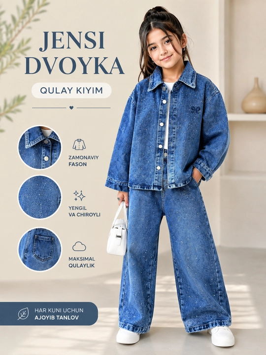Qizlar uchun jinsi kiyim to‘plami, 2 ta buyum