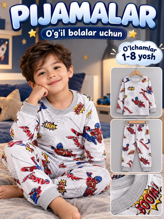 O‘g‘il bola uchun pijama — yumshoq va qulay, 1-8 yosh - 