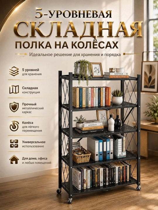 Многофункциональный стеллаж на колёсах — 5 ярусов, 163*34*71 - 