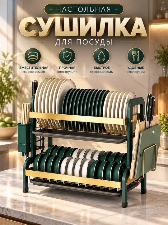Stol usti idish-tovoq quritgichi — sig‘imli va funksional, 67 × 23,5 × 39 sm - 