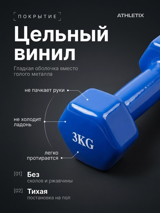 Gantel vinil qoplamali olti burchakli fitnes uchun, 0,5-1-1.5-2 kg, pushti va ko'k
