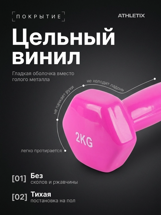 Gantel vinil qoplamali olti burchakli fitnes uchun, 0,5-1-1.5-2 kg, pushti va ko'k