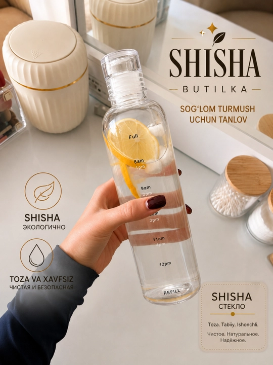 Suv idish, shisha butilka zamonaviy, shaffof suv shishasi - 