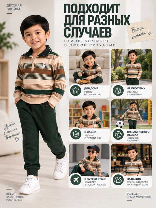 Костюм детский двойка хлопок для детей 1–8 лет, комплект кофта и штаны