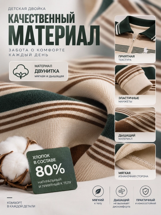 Костюм детский двойка хлопок для детей 1–8 лет, комплект кофта и штаны