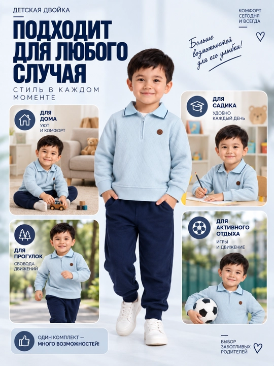 Костюм детский двойка хлопок для детей 1–8 лет, комплект кофта и штаны
